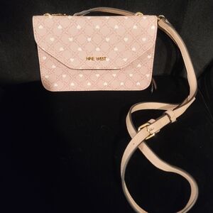 Nine West Blush Pink Heart-Print Crossbody Bag
